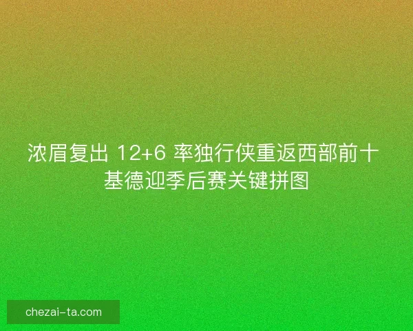 浓眉复出 12+6 率独行侠重返西部前十 基德迎季后赛关键拼图