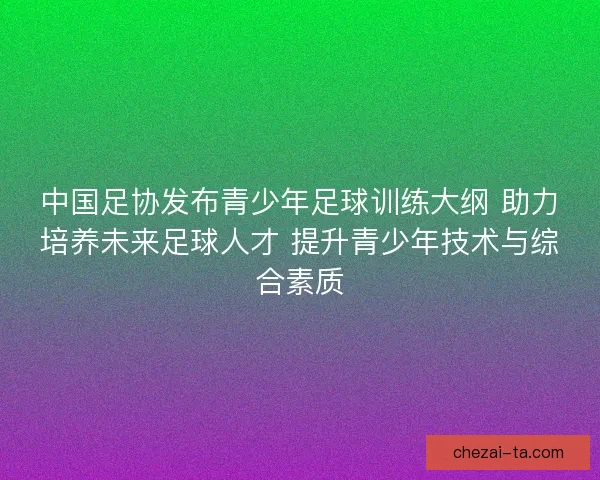 中国足协发布青少年足球训练大纲 助力培养未来足球人才 提升青少年技术与综合素质